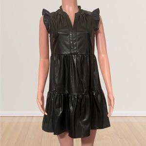 Skies Are Blue Black Faux Leather Mini Dress New Year’s Eve party
